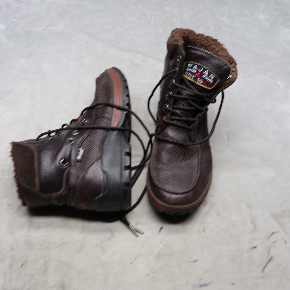 Pajar Mens 10-10.5 Winter Boots Brown Leather Faux Fur Lined Moc Toe Waterproof